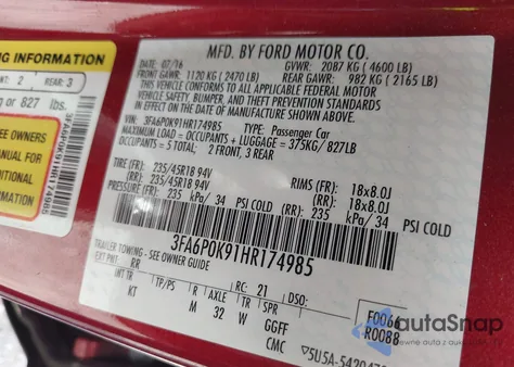 2017 Ford Fusion Titanium from USA, damaged, VIN 3FA6P0K91HR174985